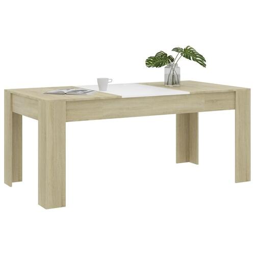 Spisebord 180x90x76 cm konstrueret træ hvid og sonoma-eg