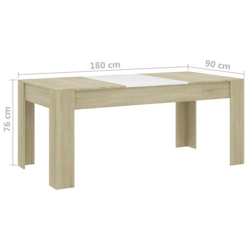 Spisebord 180x90x76 cm konstrueret træ hvid og sonoma-eg
