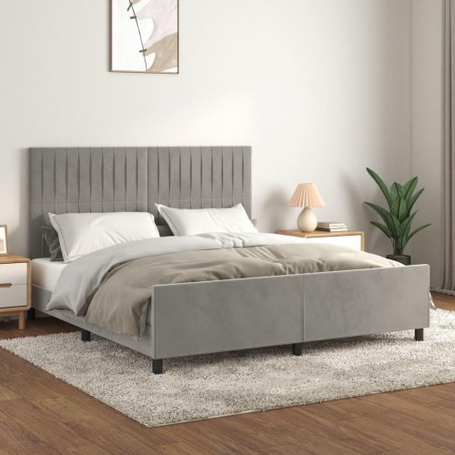 Sengeramme med sengegavl 180x200 cm i fløjl - lysegrå