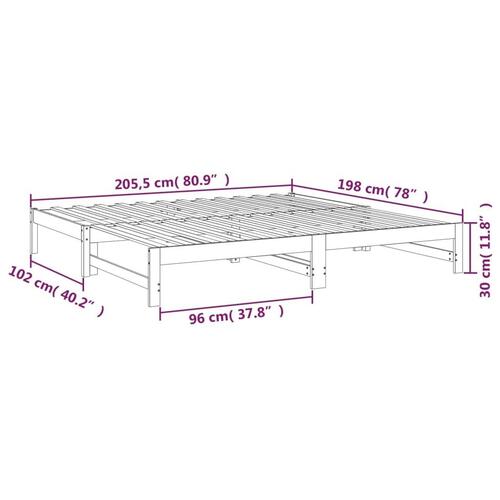 Daybed med udtræk 2x(100x200) cm massivt fyrretræ