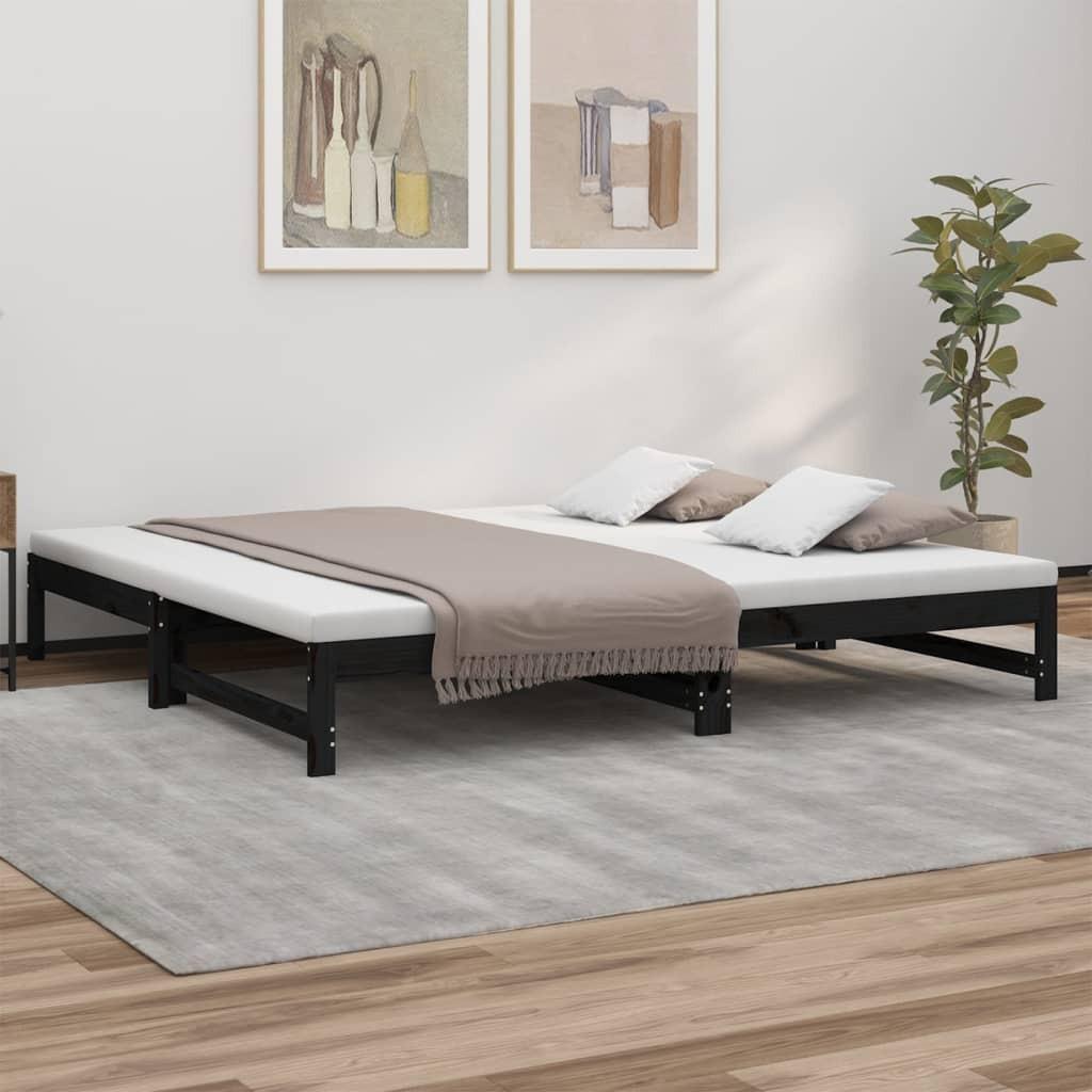 Daybed med udtræk 2x(100x200) cm massivt fyrretræ sort