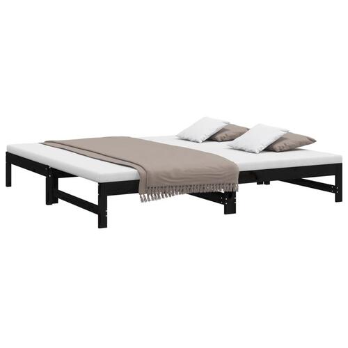 Daybed med udtræk 2x(100x200) cm massivt fyrretræ sort