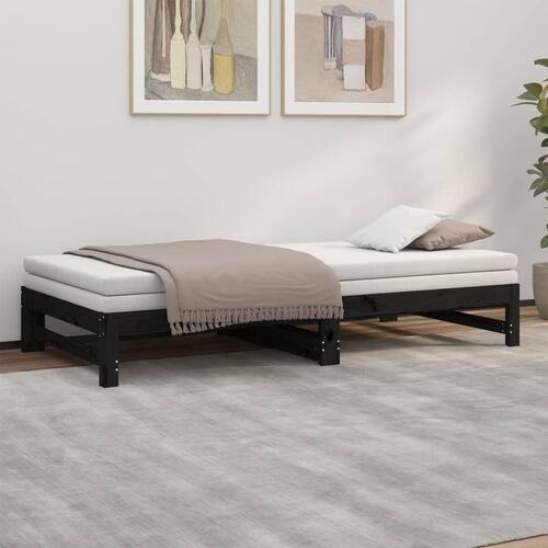 Daybed med udtræk 2x(100x200) cm massivt fyrretræ sort