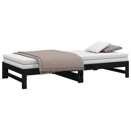 Daybed med udtræk 2x(100x200) cm massivt fyrretræ sort