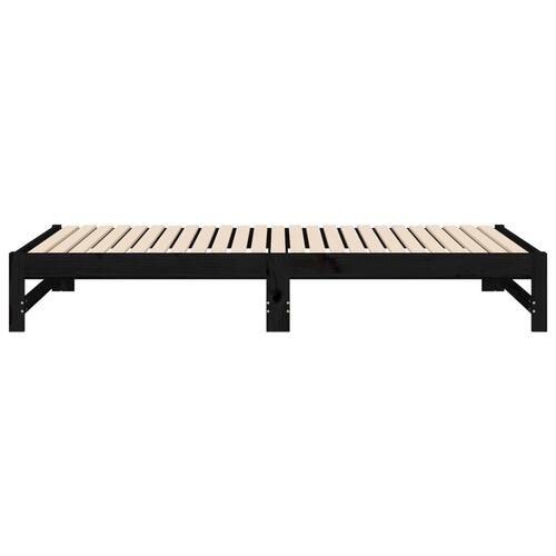 Daybed med udtræk 2x(100x200) cm massivt fyrretræ sort