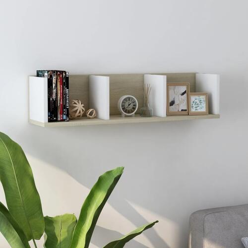 Cd-reol 75x18x18 cm konstrueret træ hvid og sonoma-eg