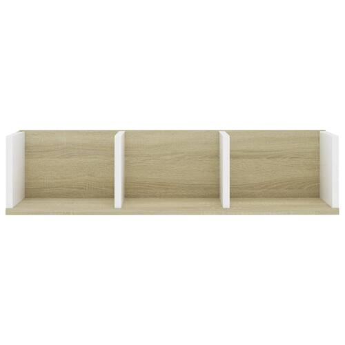 Cd-reol 75x18x18 cm konstrueret træ hvid og sonoma-eg