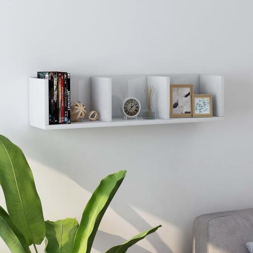 Cd-reol 75x18x18 cm konstrueret træ hvid højglans