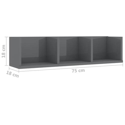 Cd-reol 75x18x18 cm konstrueret træ grå højglans