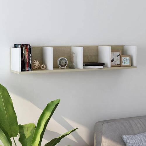 CD-hylde 100 x 18 x 18 cm spånplade hvid og sonoma-eg