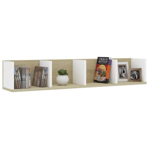 CD-hylde 100 x 18 x 18 cm spånplade hvid og sonoma-eg