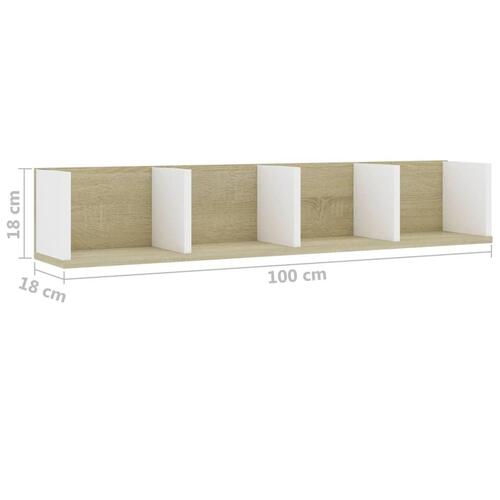 CD-hylde 100 x 18 x 18 cm spånplade hvid og sonoma-eg
