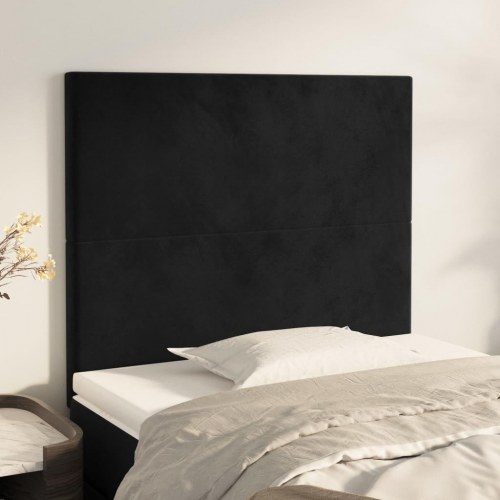 Sengegavl i sort fløjl 100×5×118/128 cm - polstret