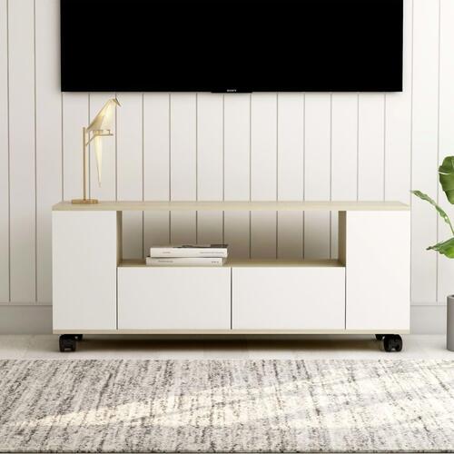 Tv-bord 120x35x48 cm konstrueret træ hvid og egetræsfarvet
