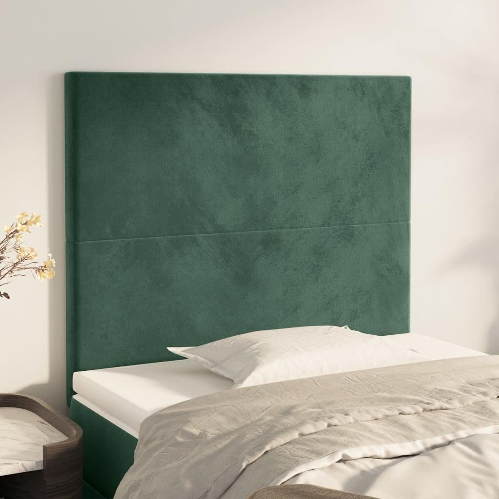 Sengegavle 2 stk. 100x5x78/88 cm fløjl mørkegrøn
