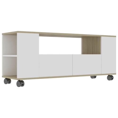 Tv-bord 120x35x48 cm konstrueret træ hvid og egetræsfarvet