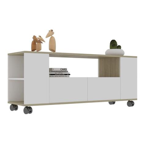 Tv-bord 120x35x48 cm konstrueret træ hvid og egetræsfarvet
