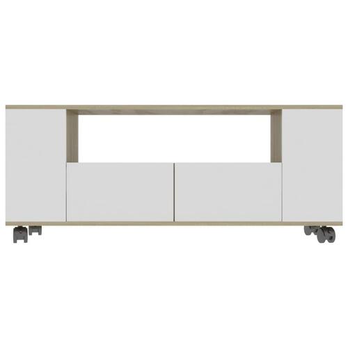 Tv-bord 120x35x48 cm konstrueret træ hvid og egetræsfarvet