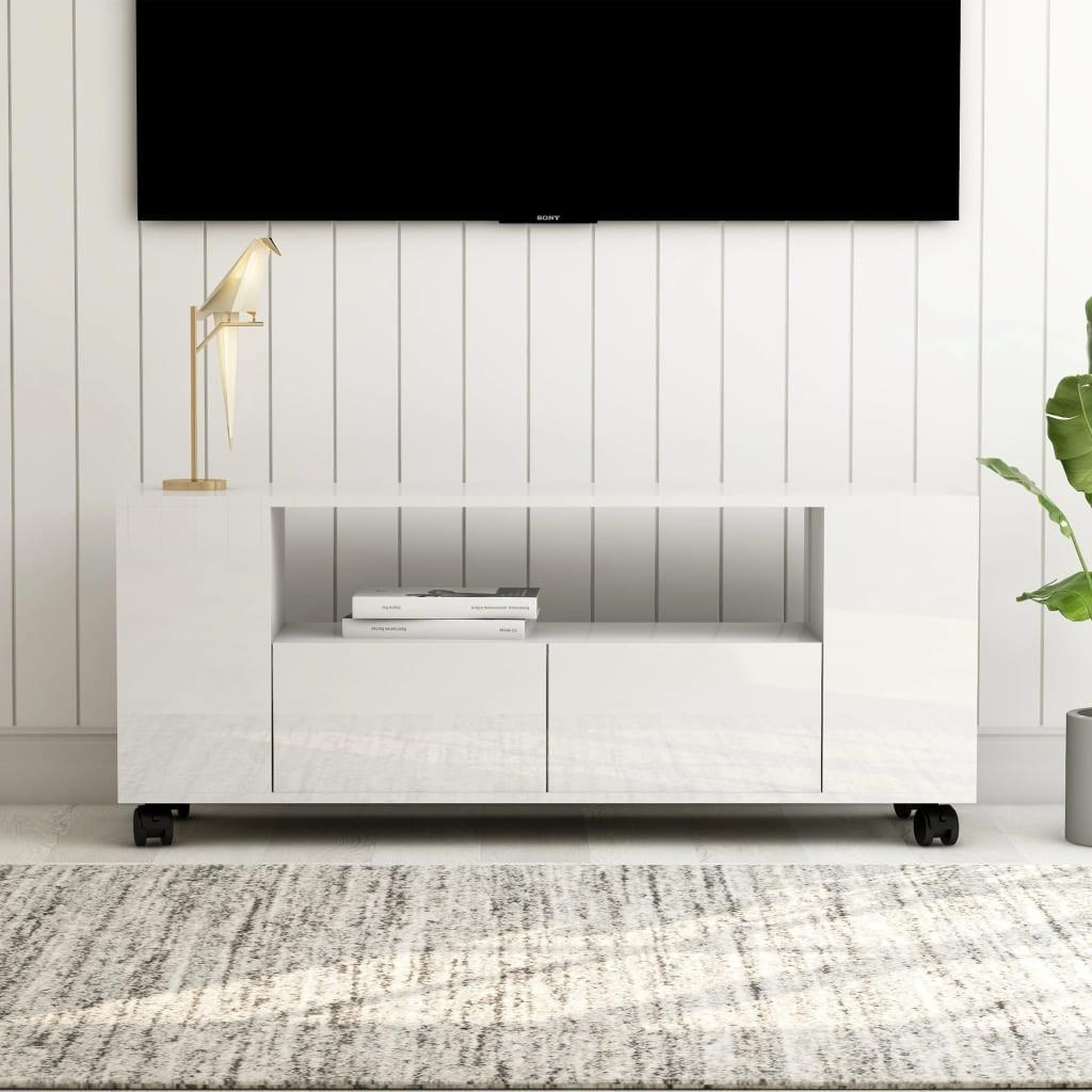 Tv-bord 120x35x48 cm konstrueret træ hvid højglans