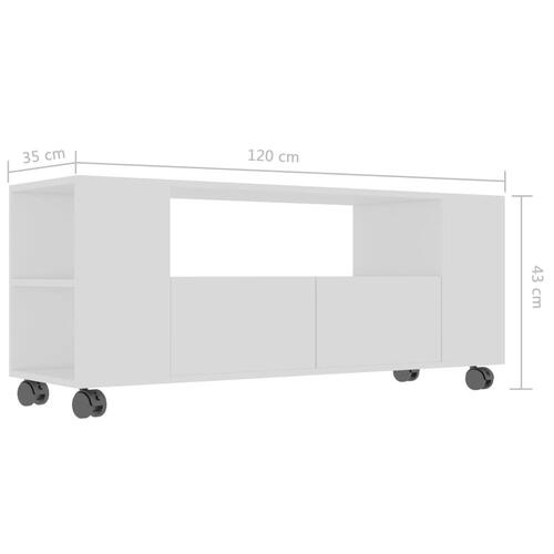 Tv-bord 120x35x48 cm konstrueret træ hvid højglans
