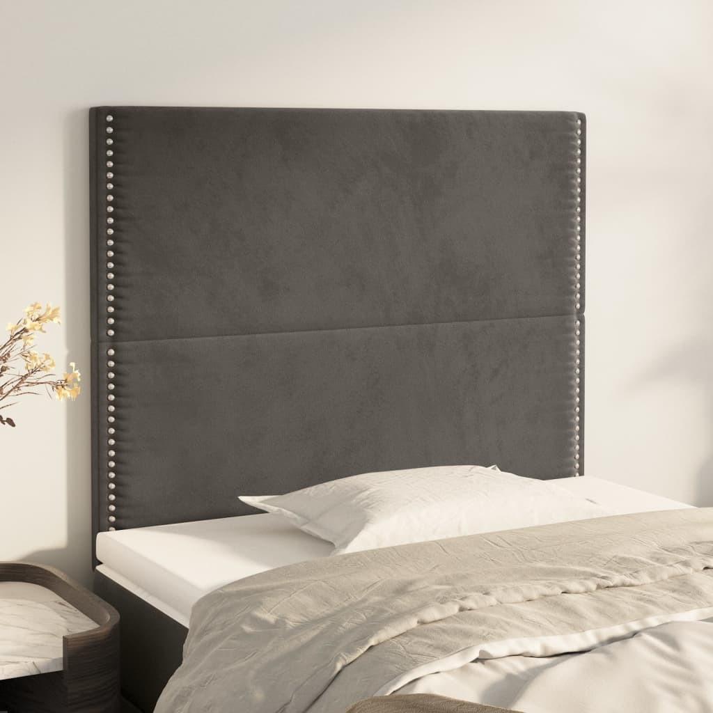 Sengegavle 2 stk. 80x5x78/88 cm fløjl mørkegrå billede