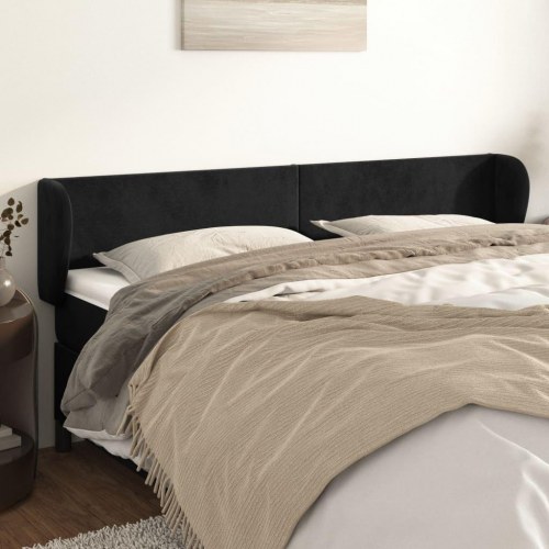 Sengegavl med kanter 163 x 23 x 78/88 cm fløjl - sort