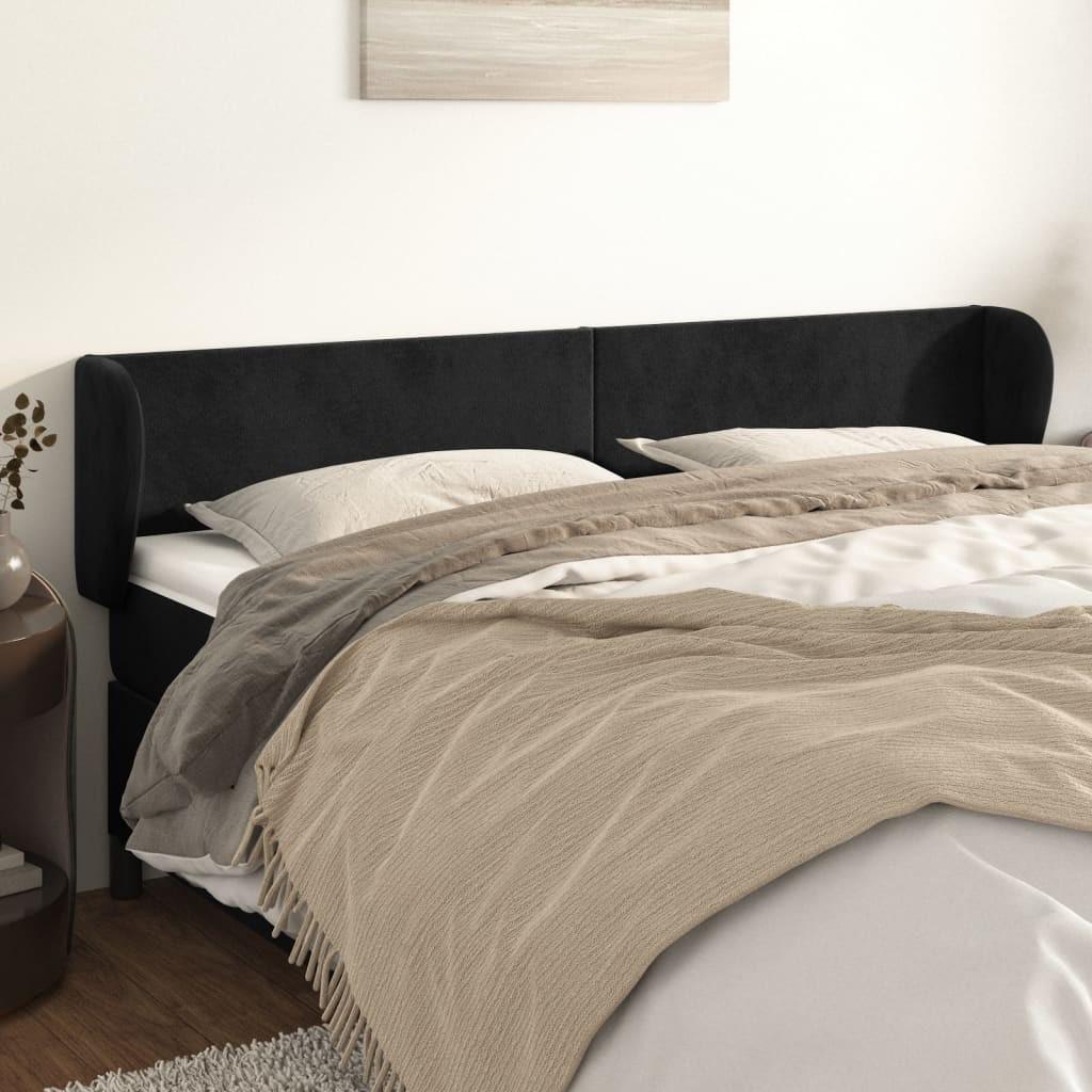 Sengegavl med kanter 183x23x78/88 cm fløjl sort billede
