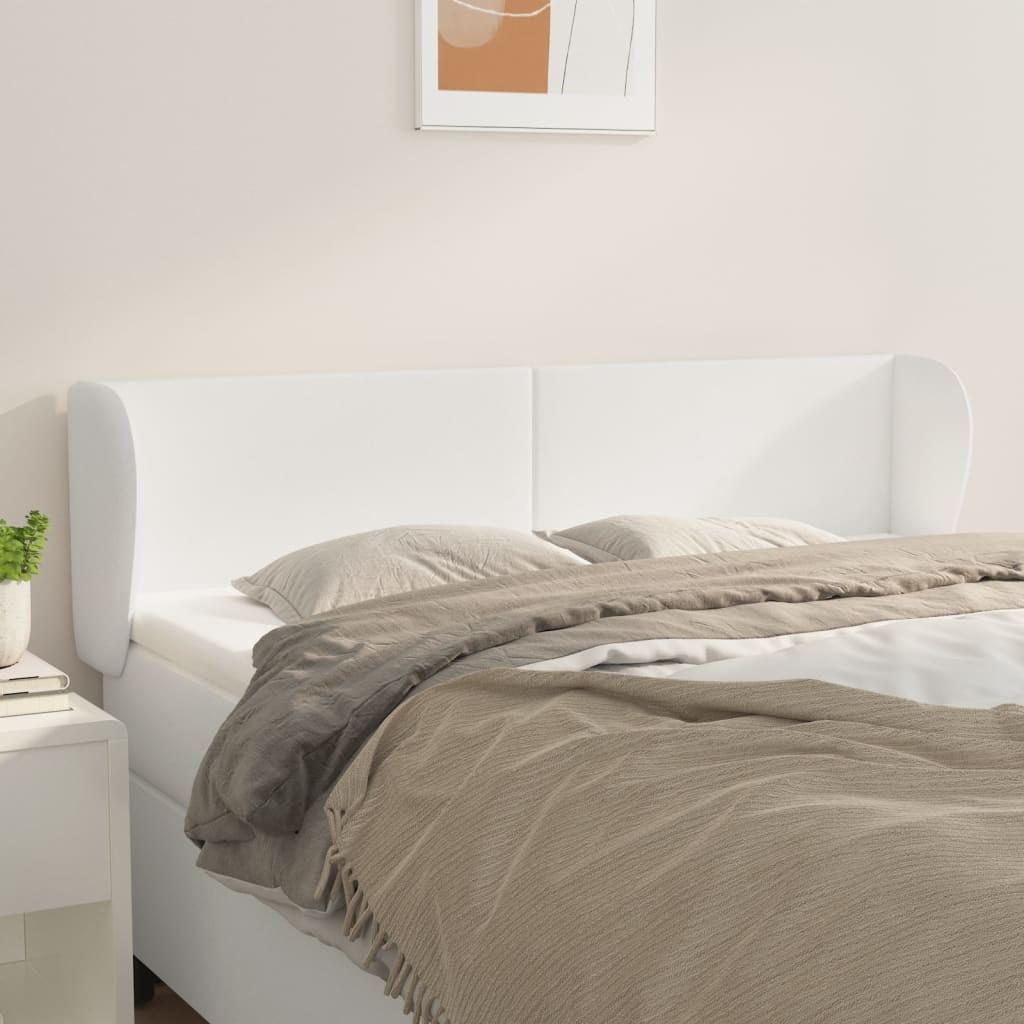 Sengegavl med kanter 147x23x78/88 cm kunstlæder hvid billede