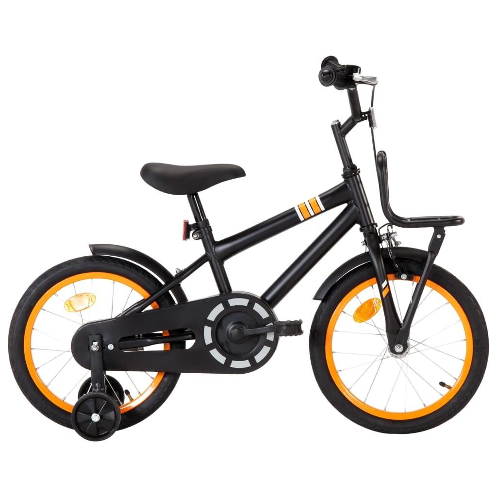 Børnecykel med frontlad 16 tommer sort og orange