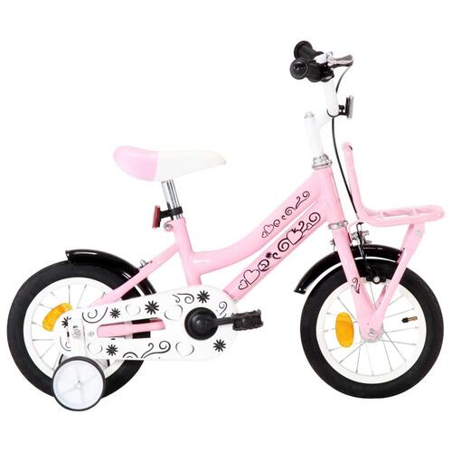 Børnecykel med frontlad 12 tommer hvid og lyserød