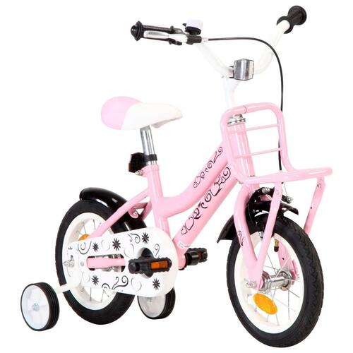 Børnecykel med frontlad 12 tommer hvid og lyserød