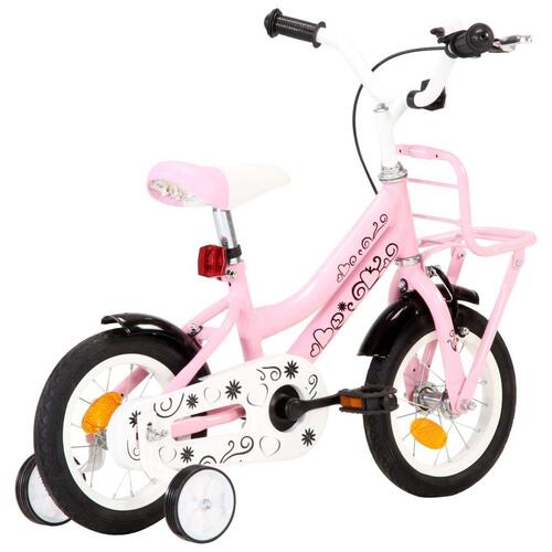 Børnecykel med frontlad 12 tommer hvid og lyserød