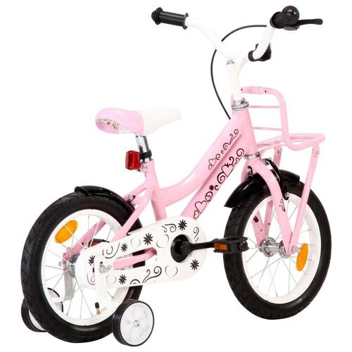 Børnecykel med frontlad 14 tommer hvid og lyserød
