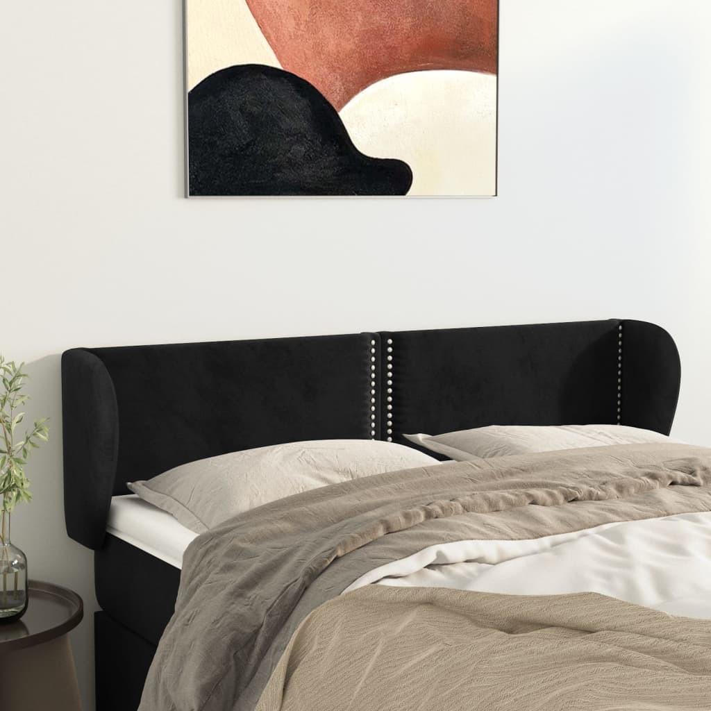 Sengegavl med kanter 147×23×78/88 cm - fløjl, sort billede