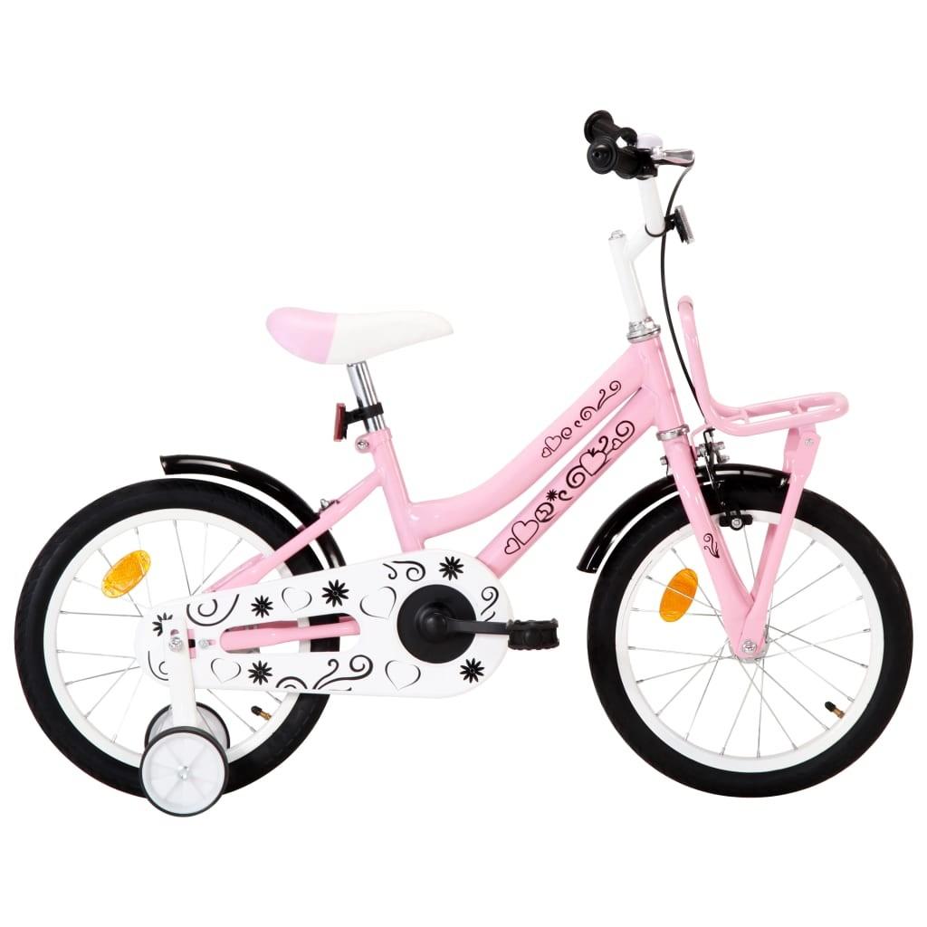 Børnecykel med frontlad 18 tommer hvid og lyserød