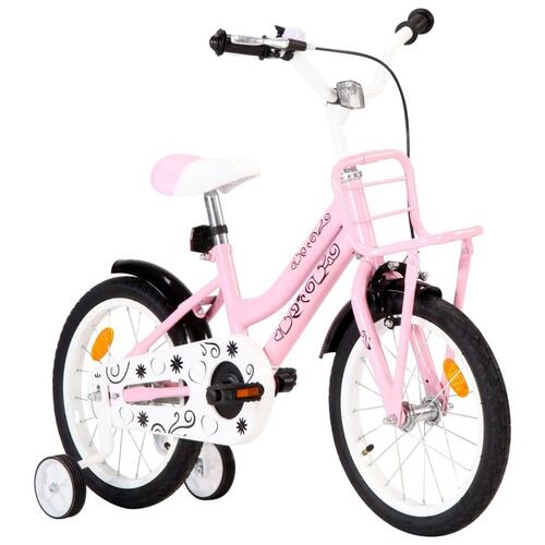 Børnecykel med frontlad 18 tommer hvid og lyserød