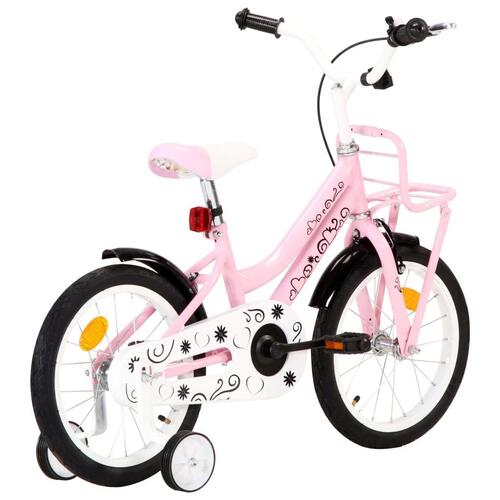 Børnecykel med frontlad 18 tommer hvid og lyserød