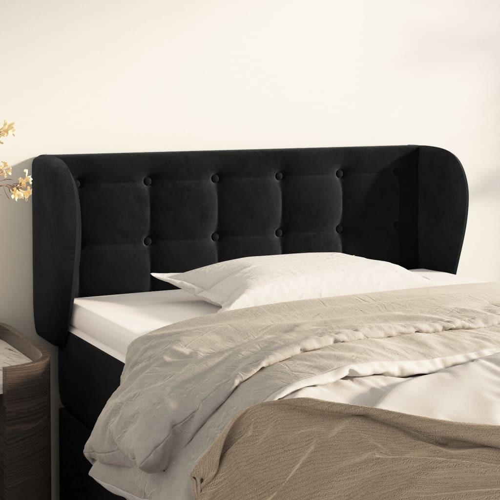 Sengegavl med kanter 103×23×78/88 cm i fløjl - sort