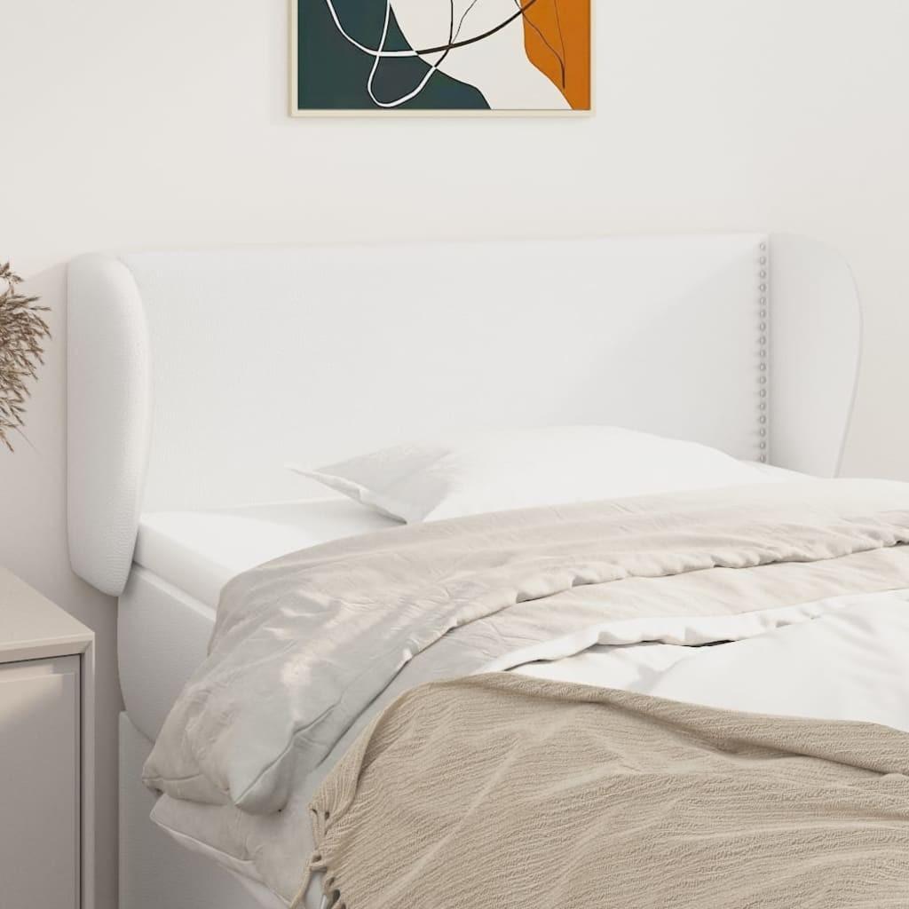 Sengegavl med kanter 103×23×78/88 cm i hvid kunstlæder billede