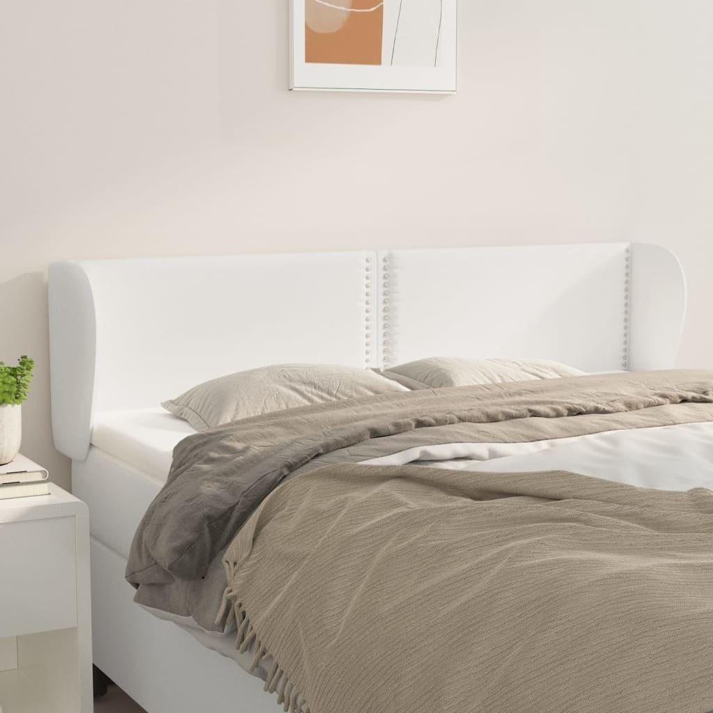 Sengegavl med kanter 147x23x78/88 cm kunstlæder hvid