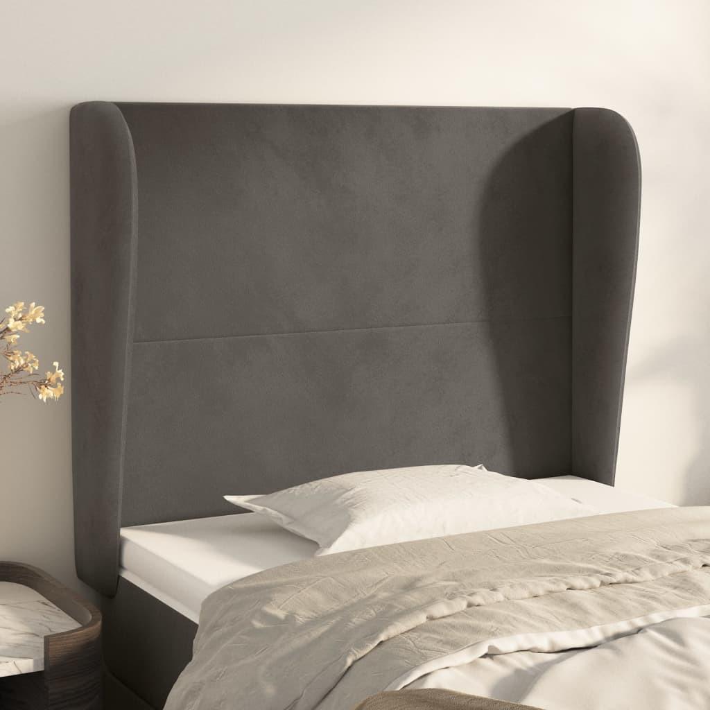 Sengegavl med kanter 83x23x118/128 cm fløjl mørkegrå billede