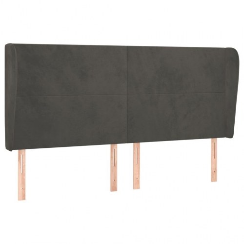 Sengegavl med kanter i fløjl 163 x 23 x 118/128 cm - mørkegrå