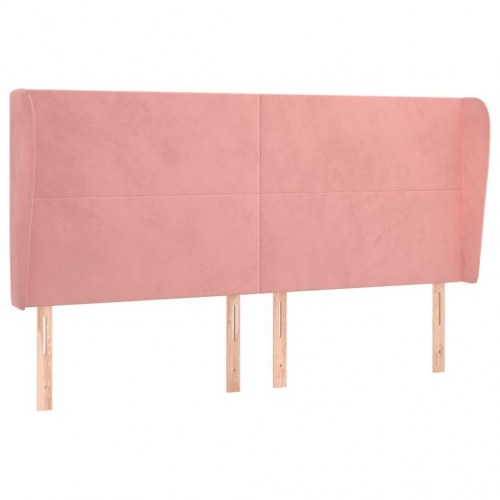Sengegavl med kanter 163 x 23 x 118/128 cm i lyserød fløjl