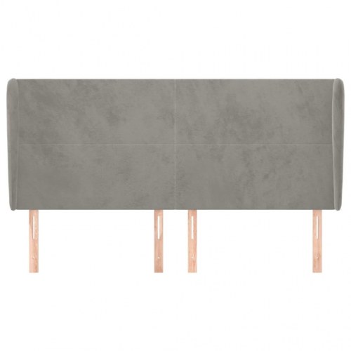 Sengegavl med kanter i fløjl 183 x 23 x 118/128 cm - lysegrå