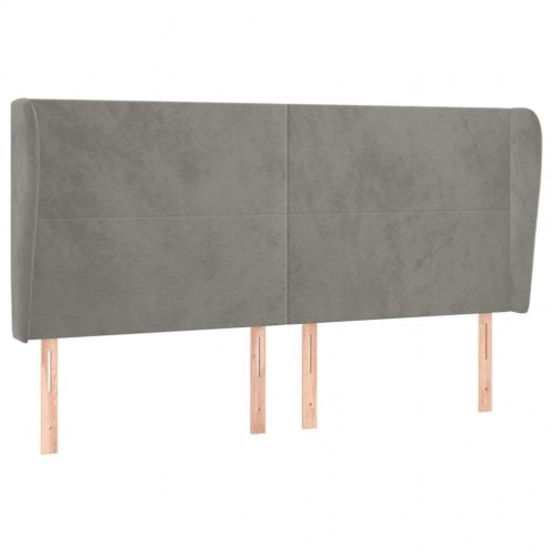 Sengegavl med kanter i fløjl 203 x 23 x 118/128 cm - lysegrå