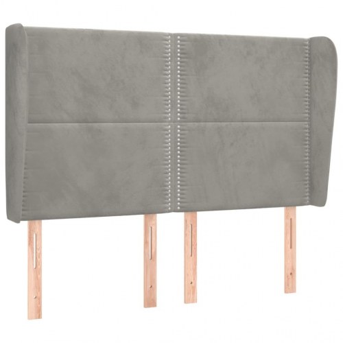 Sengegavl med kanter 147×23×118/128 cm - fløjl, lysegrå