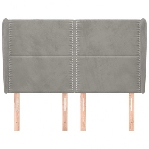 Sengegavl med kanter 147×23×118/128 cm - fløjl, lysegrå