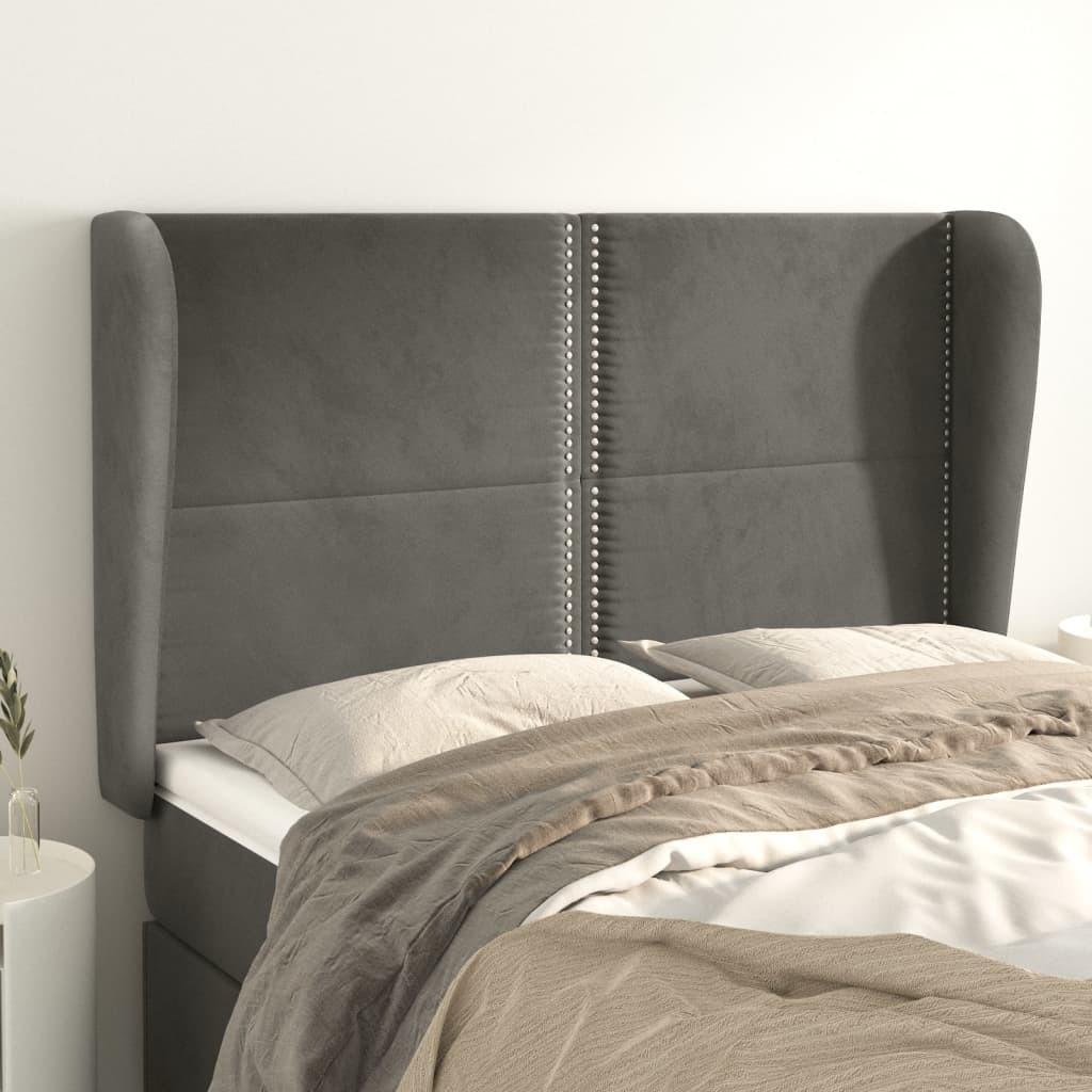 Sengegavl med kanter i fløjl - 147×23×118/128 cm, mørkegrå billede