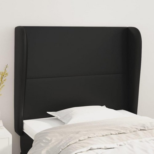 Sengegavl med kanter i kunstlæder 103 x 23 x 118/128 cm - sort
