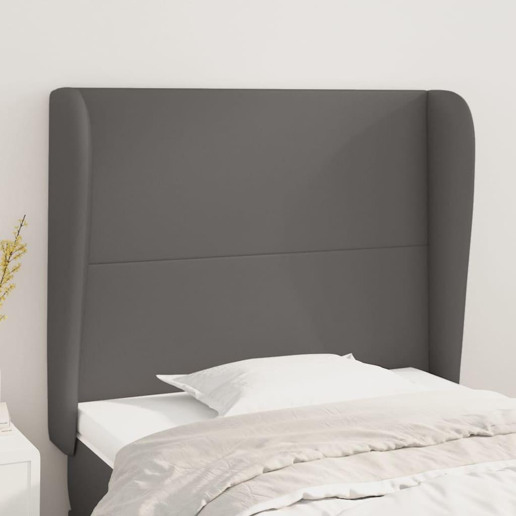 Sengegavl med kanter 103×23×118/128 cm i kunstlæder - grå